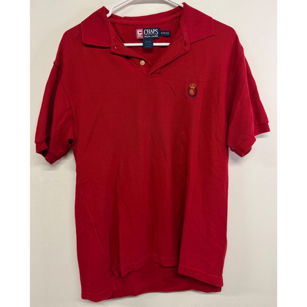 Chaps Ralph Lauren Mens Red Short Sleeve Crest Logo Pique Polo Shirt Size Small